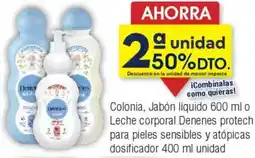 FROIZ Colonia, Jabón líquido o Leche corporal Denenes protech para pieles sensibles y atópicas dosificador oferta