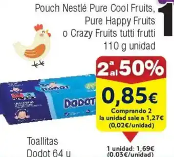 FROIZ DODOT Pouch Nestlé Pure Cool Fruits, Pure Happy Fruits o Crazy Fruits tutti frutti Toallitas Dodot 64 u oferta