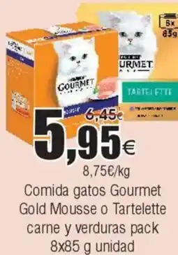FROIZ Comida gatos Gourmet Gold Mousse o Tartelette carne y verduras pack oferta