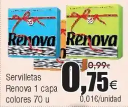 FROIZ RENOVA Servilletas 1 capa colores 70 u oferta