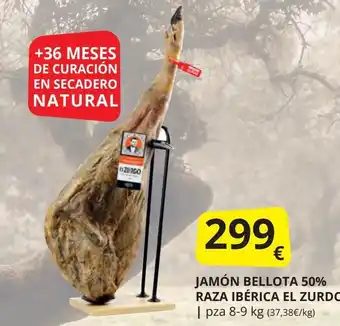 Supermercados MAS Jamón bellota 50% raza ibérica el zurdo oferta