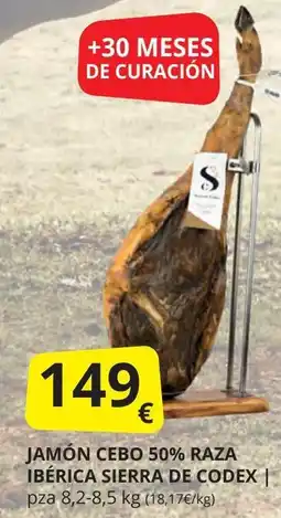 Supermercados MAS Jamón cebo 50% raza ibérica sierra de codex oferta