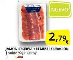 Supermercados MAS Jamón reserva +14 meses curación oferta