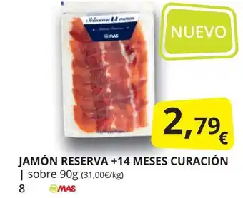 Supermercados MAS Jamón reserva +14 meses curación oferta