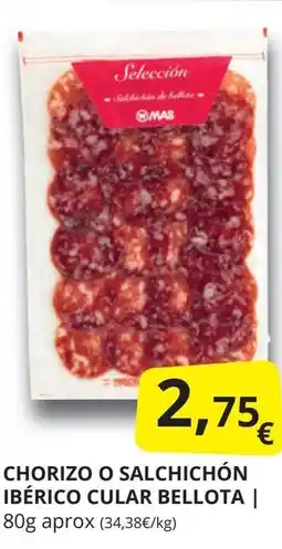 Supermercados MAS Chorizo o salchichón ibérico cular bellota oferta