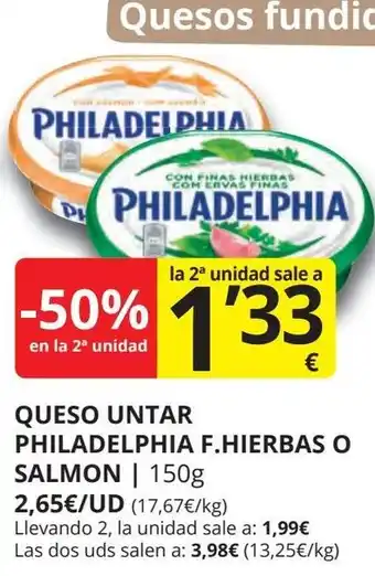 Supermercados MAS PHILADELPHIA Quesountar f.hierbas o salmon oferta