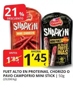 Supermercados MAS CAMPOFRIO Mini fuet nuevo alto en prote inas fuet alto en proteinas, chorizo o pavo mini stick oferta
