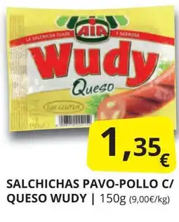 Supermercados MAS AIA Salchichas pavo-pollo c/ queso wudy oferta