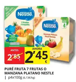 Supermercados MAS NESTLE Puré fruta 7 frutas o manzana platano oferta