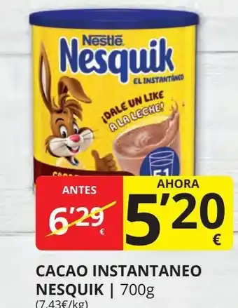 Supermercados MAS NESTLE Nesquik cacao instantaneo oferta