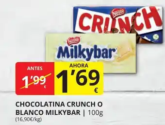 Supermercados MAS NESTLE Milkybar chocolatina crunch o blanco oferta