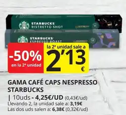 Supermercados MAS STARBUCKS Gama café caps nespresso oferta