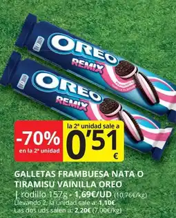 Supermercados MAS OREO Galletas frambuesa nata o tiramisu vainilla oferta