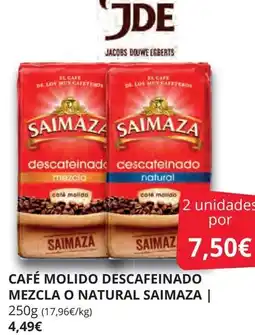 Supermercados MAS SAIMAZA Café molido descafeinado mezcla o natural oferta