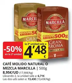 Supermercados MAS MARCILLA Café molido natural o mezcla oferta