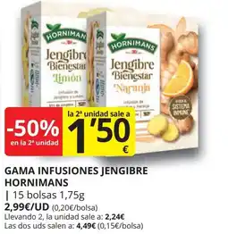 Supermercados MAS HORNIMANS Gama infusiones jengibre oferta