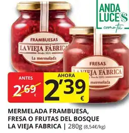 Supermercados MAS FRAMBUESA Mermelada, fresa o frutas del bosque la vieja fabrica oferta