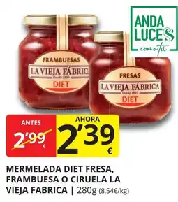 Supermercados MAS FRAMBUESA Mermelada diet fresa, o ciruela la vieja fabrica oferta