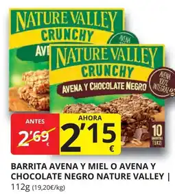 Supermercados MAS NATURE VALLEY Barrita avena y miel o avena y chocolate negro oferta