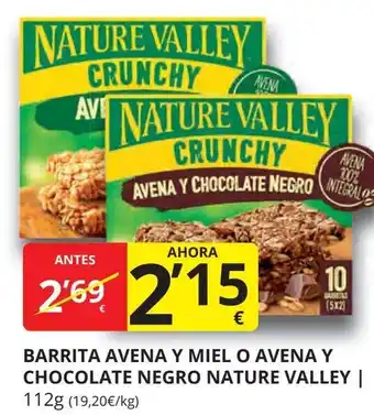 Supermercados MAS NATURE VALLEY Barrita avena y miel o avena y chocolate negro oferta