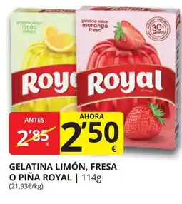 Supermercados MAS ROYAL Gelatina limón, fresa o piña oferta