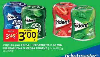 Supermercados MAS TRIDENT Chicles s/az fresa, hierbabuena o 60 min hierbabuena o menta oferta