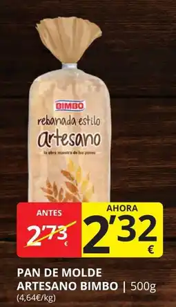Supermercados MAS BIMBO Pan de molde artesano oferta