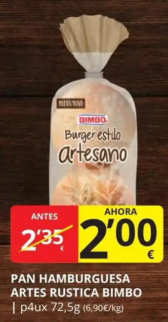 Supermercados MAS BIMBO Pan hamburguesa artes rustica oferta