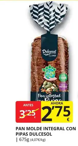 Supermercados MAS DULCESOL Pan molde integral con pipas oferta