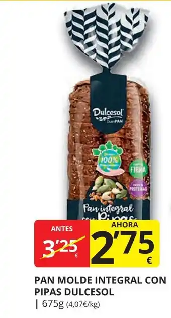 Supermercados MAS DULCESOL Pan molde integral con pipas oferta