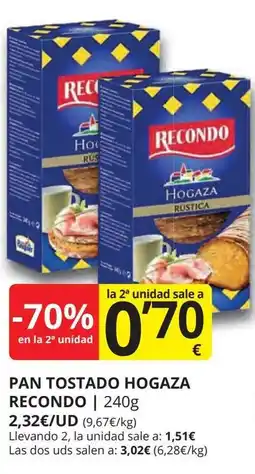 Supermercados MAS RECONDO Pan tostado hogaza oferta