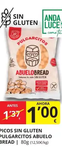 Supermercados MAS ABUELO BREAD Picos sin gluten pulgarcitos oferta