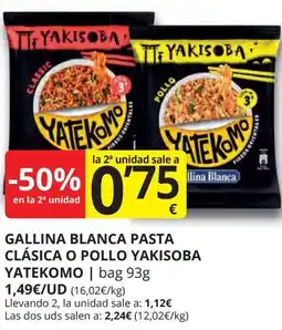 Supermercados MAS YATEKOMO Gallina blanca pasta clásica o pollo yakisoba oferta