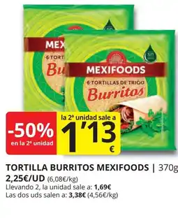 Supermercados MAS MEXIFOODS Tortilla burritos oferta