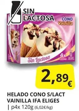 Supermercados MAS IFA ELIGES Helado cono s/lact vainilla oferta
