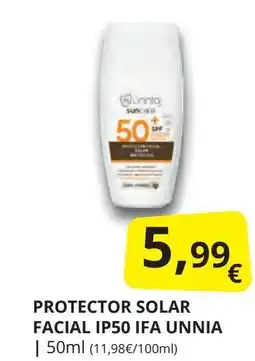 Supermercados MAS IFA UNNIA Protector solar facial ip50 oferta