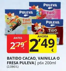 Supermercados MAS PULEVA Batido cacao, vainilla o fresa oferta