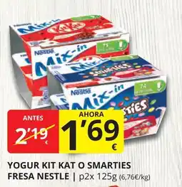 Supermercados MAS NESTLE Yogur kit kat o smarties fresa oferta