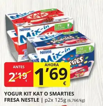 Supermercados MAS NESTLE Yogur kit kat o smarties fresa oferta
