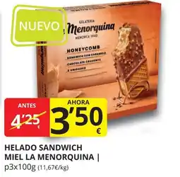 Supermercados MAS LA MENORQUINA  Helado sandwich miel oferta