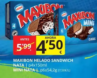 Supermercados MAS MAXIBON Helado sandwich nata mini nata oferta