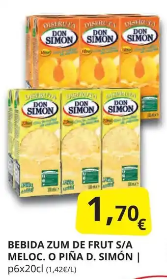 Supermercados MAS DON SIMON Bebida zum de frut s/a meloc. o piña d. simón oferta