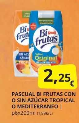Supermercados MAS PASCUAL Bi frutas con o sin azúcar tropical o mediterraneo oferta
