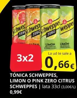 Supermercados MAS SCHWEPPES Tónica limon o pink zero citrus oferta