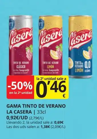 Supermercados MAS LA CASERA Gama tinto de verano oferta