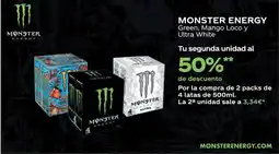 Supermercados MAS MONSTER ENERGY Green, Mango Loco y Ultra White oferta