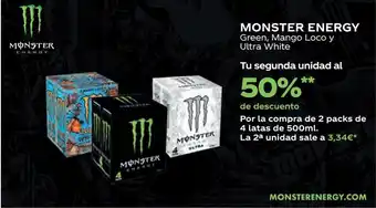 Supermercados MAS MONSTER ENERGY Green, Mango Loco y Ultra White oferta