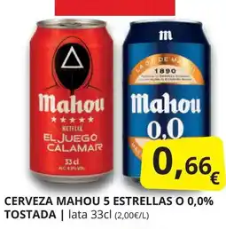 Supermercados MAS MAHOU Cerveza 5 estrellas o 0,0% tostada oferta