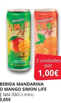 Supermercados MAS SIMON LIFE Bebida mandarina o mango oferta