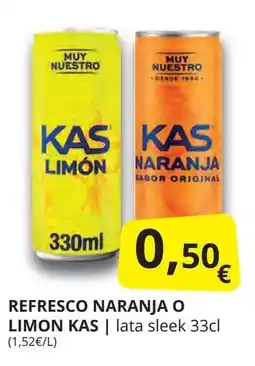 Supermercados MAS Refresco naranja o limon kas oferta